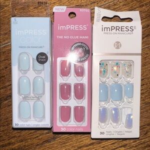 imPRESS 3 Nail Sets NEW - blue chrome short, light blue short, mauve short